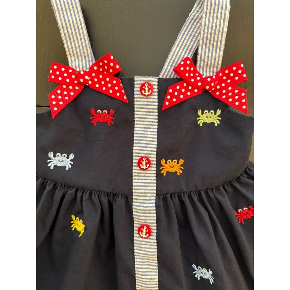 Goodlad Girls Crab Sundress Size 2T Toddler‎ Girls Navy Embroidered Sleeveless